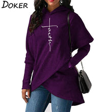 Load image into Gallery viewer, Autumn Hoodies Sweatshirts Women Long Sleeve Faith Embroidery Warm