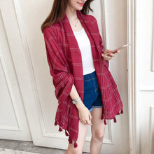 Load image into Gallery viewer, New 2019 Women Winter Scarf Cotton Linen Plaid Scarf And Shawl Warm Female Check Tassel Scarves Women Shawl Long Wraps Blanket
